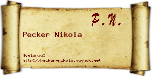 Pecker Nikola névjegykártya